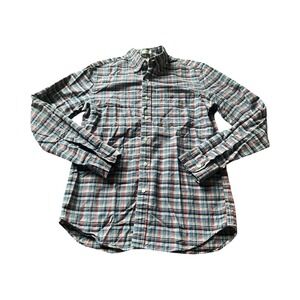 J Crew Mens S Blue Pink Plaid Broken-in Oxford Organic Cotton Button Up Slim